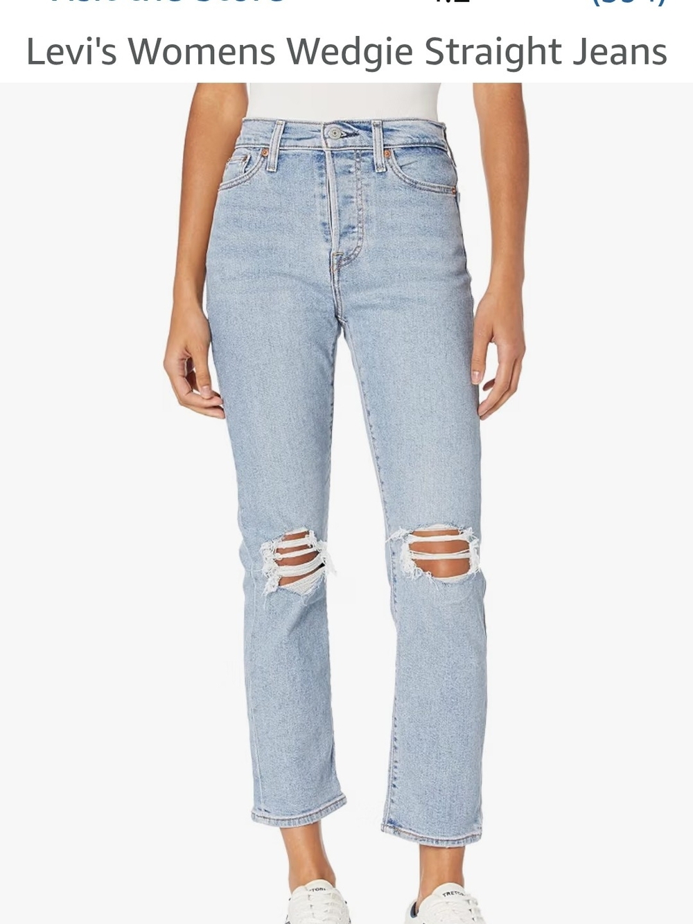 Levi's Women's Light Blue High-Rise Straight Jeans with Knee Rips